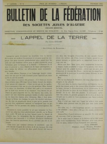 Bulletin de la Fédération des sociétés juives d’Algérie  V°02 N°09 (01/02/1935)